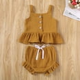 thumbnail image 3 of Qiylii Baby Girl Outfit Set Sleeveless Ruffle Hem Sling Top Wide Leg Shorts, 3 of 9