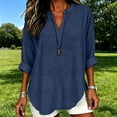 thumbnail image 7 of YVNAURA Womens Cotton Linen Tops Short Sleeve V Neck Blouse Loose Fit Summer Shirts Breathable Casual Top Lightweight Cotton Linen Everyday Essential Tops Beach Vacation Outfit Women, Navy,XL, 7 of 7