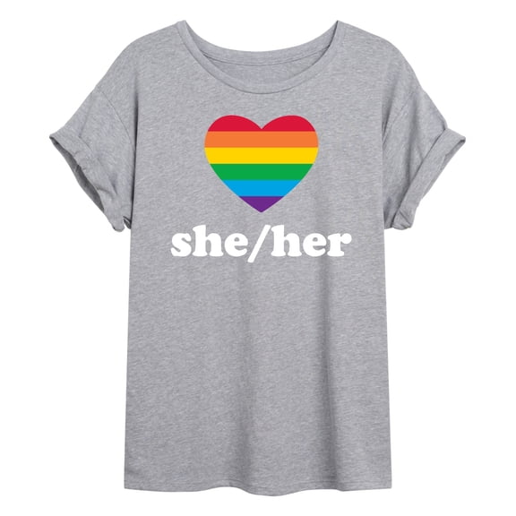 Instant Message - Pronouns She Her - Juniors Oversized Graphic T-Shirt