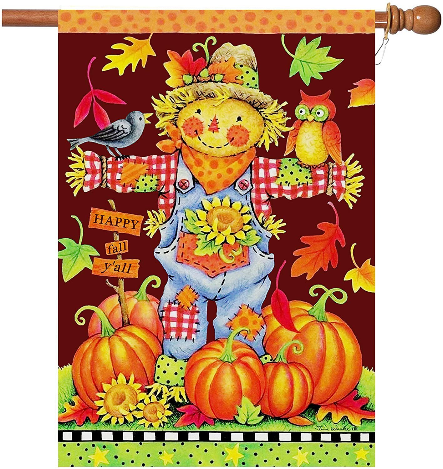 Happy Harvest Scarecrow House Flag Autumn Pumpkin Vines Double Sided 28" x 40" 
