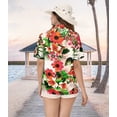 thumbnail image 2 of HAPPY BAY Button Down Shirt for Women Casual Summer Beach Party Blouse Shirt Blouses Short Sleeve Vacation Hawaiian Shirts for Women M Tropical Floral, Autumn Beige, 2 of 5