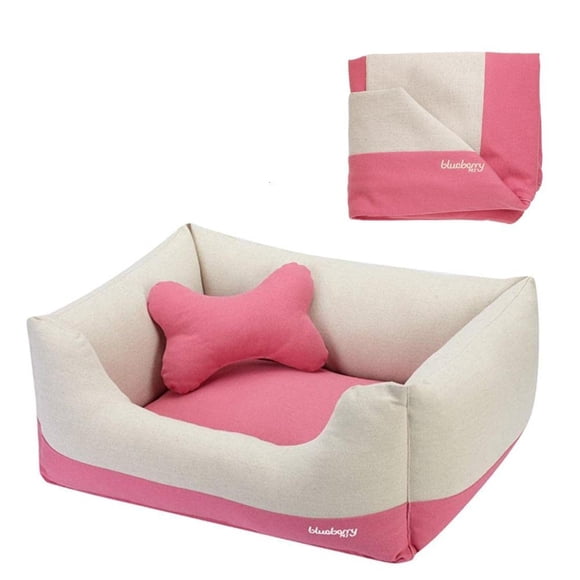 Blueberry Pet Fully Removable Washable Dog Bed, Heavy Duty Pet Bed w/Durable YKK Zippers - Dog Bed and Extra Bed Cover, 34" x 24" x 12", Baby Pink & Beige Color-Block Beds for Cats & Dogs