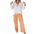 thumbnail image 1 of Conjunto de Dos Piezas para Mujer, con Estampado Geométrico, Pantalones de Cintura Alta y Camisa Sencilla. Color Naranja M, 1 of 7