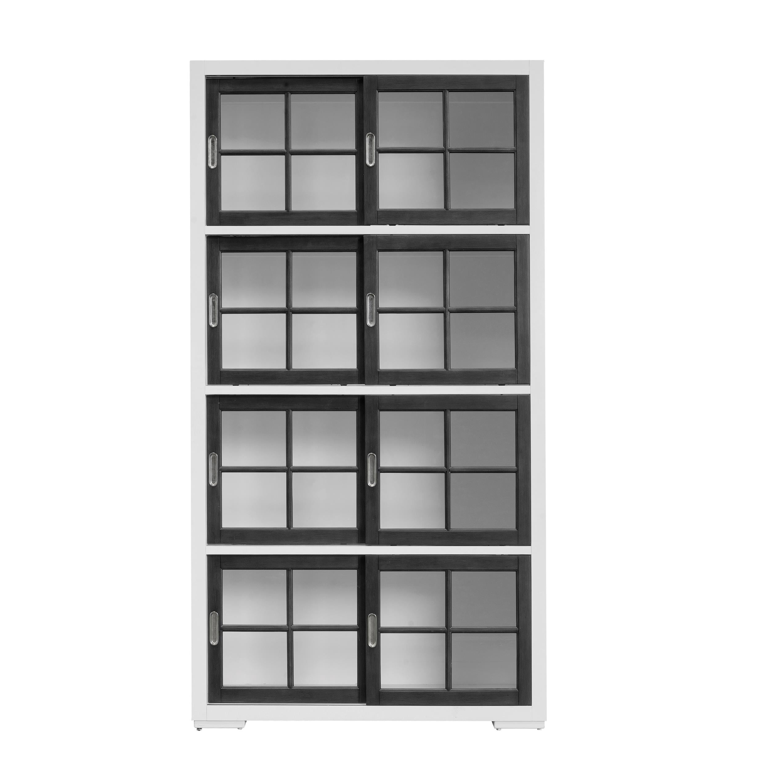 Contemporary 4-Shelf Sliding Door Bookcase in White Wood by Pulaski Furniture