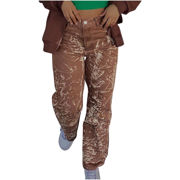 Pantalones de pierna ancha sueltos con estampado de lazo vaquero a la moda para mujer, pantalones vaqueros Retro Fridja hfkajh103288