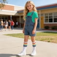 thumbnail image 5 of Boys Girls Denim Overalls Set of 3, Crewneck T-Shirt Denim Bib Short Jumpsuit and Socks Cute Workwear, 5 of 9