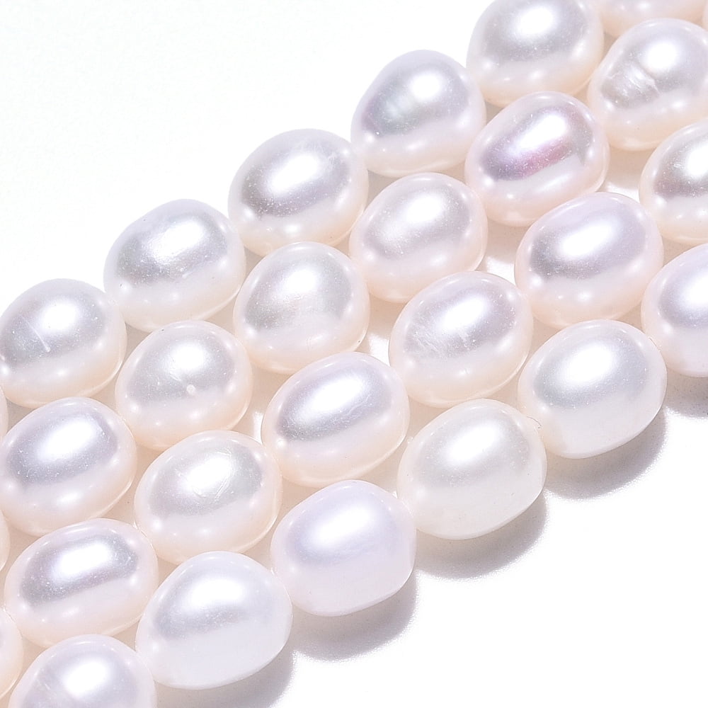 2 Strand Natural Cultured Freshwater Pearl Beads Strands Rice Seashell Color 7~9x6.5~7.5mm Hole: 0.7~0.8mm about 43~44pcs/strand