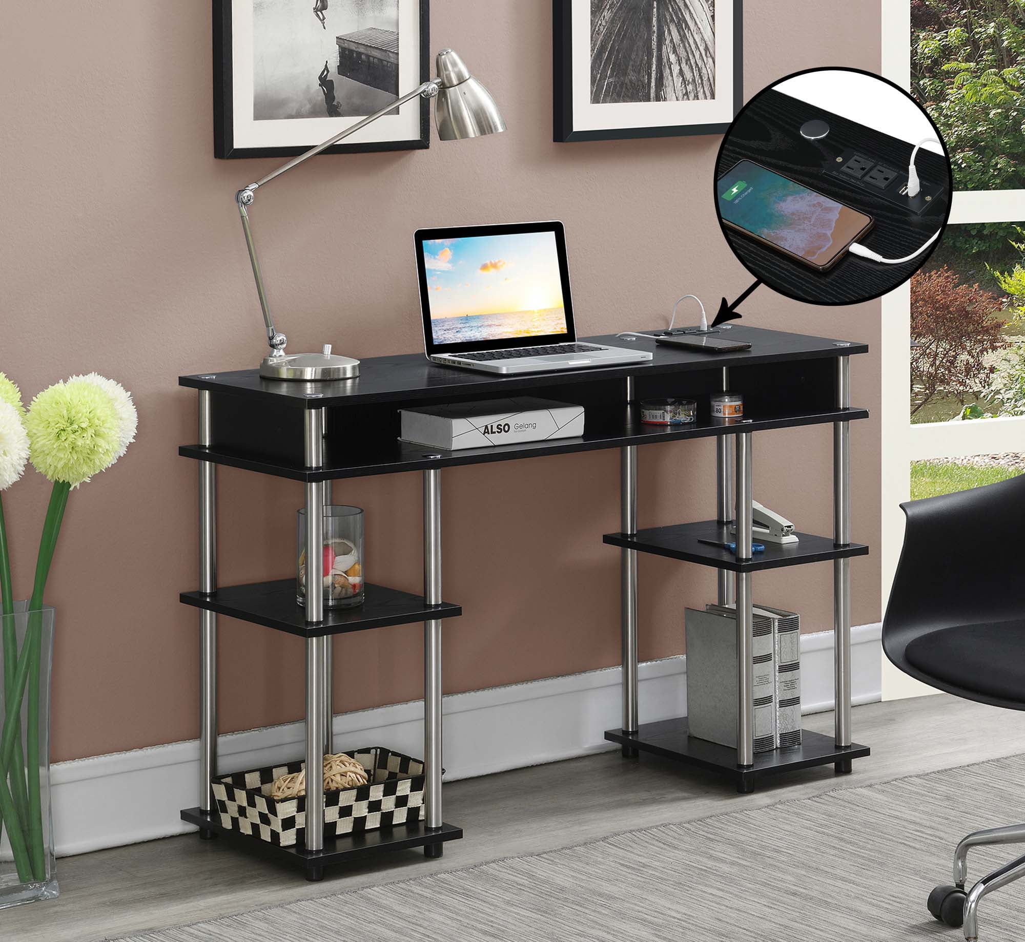 Convenience Concepts Designs2Go No Tools Student Desk with Charging