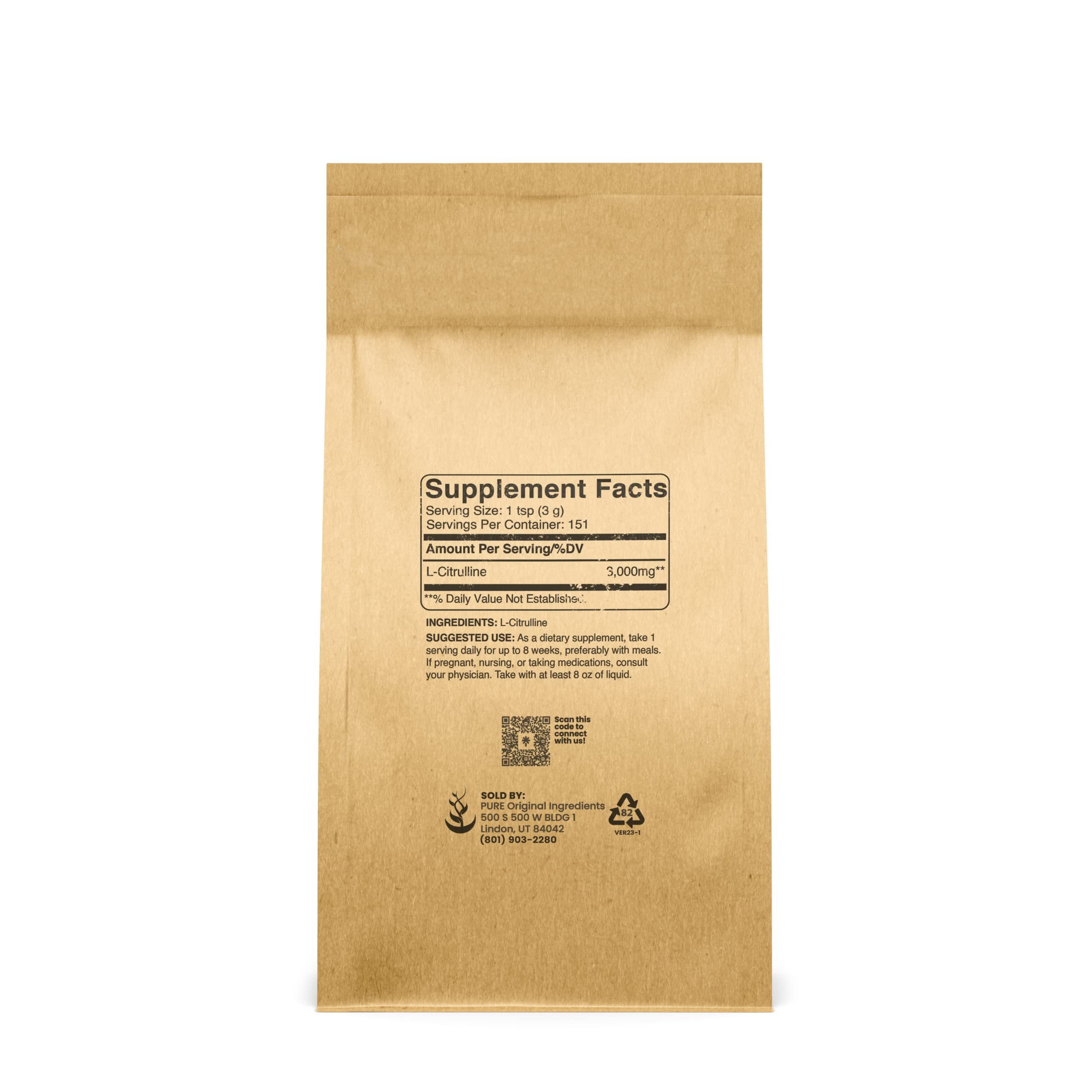 Pure Original Ingredients L-Citrulline Powder 1 lb Pure Non-Essential Amino Acid, Preservative-Free