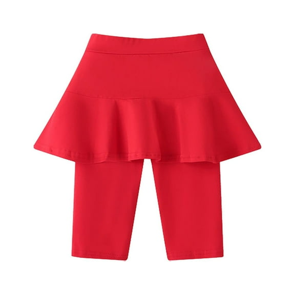Generic Girls Knee Length Leggings With Skirt Stretchy Kids Summer Pants for Outdoor Indoor Holiday Patry（3-4 Years Red）