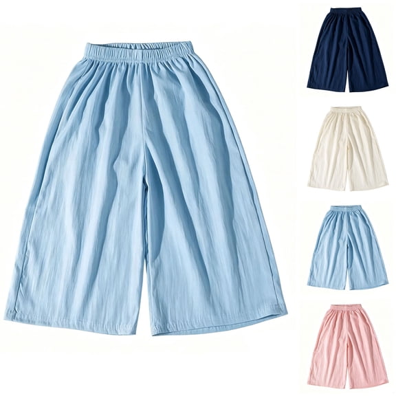 Loopsun Kids Girls Pants 1 to 13 Years Summer Thin High Waist Wide Leg Casual Trousers