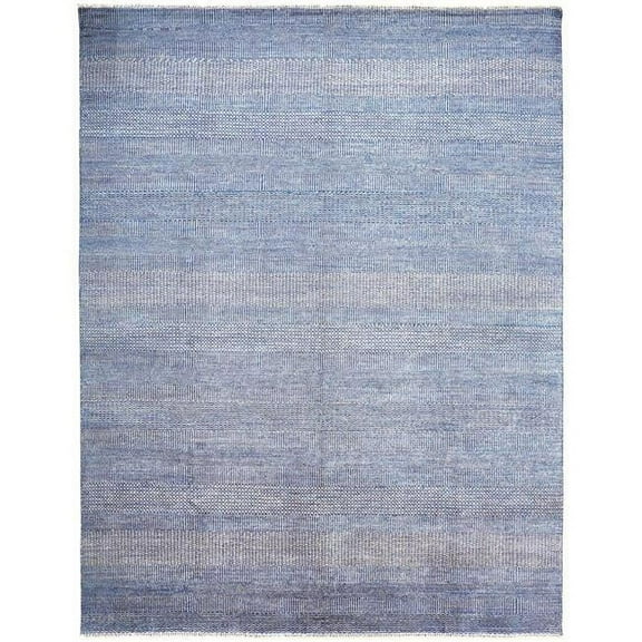 9 x 12 ft. Wool Striped Hand Knotted Rectangle Area Rug, Blue & Silver