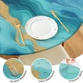 thumbnail image 4 of Teal Marble Gold Wave Pattern Round Fitted Tablecloth with Elastic Edge,Dining Table Cover Waterproof,Outdoor Round Tablecloth for Camping,Dining,Indoor and Outdoor, 4 of 7