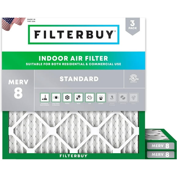 Filterbuy 22x22x1 MERV 8 Pleated HVAC AC Furnace Air Filters (3-Pack)