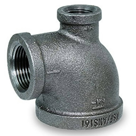 Supply Giant BMRT1200 Black Malleable Two Size Reducing Tee with Female Threaded Fitting, 1-1/2" x 3/8"