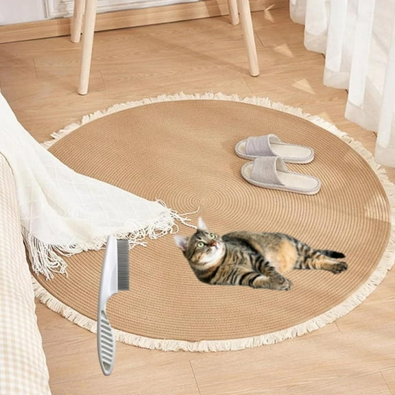 Cotton Rope Area Rug for Cats, Nestoly Cat Scratching Rug, Washable Round Vintage Reversible Woven Tassel Rug, Soft and Stylish Home Accent, Easy Clean, Multiple Sizes (Beige, 18 Inch)