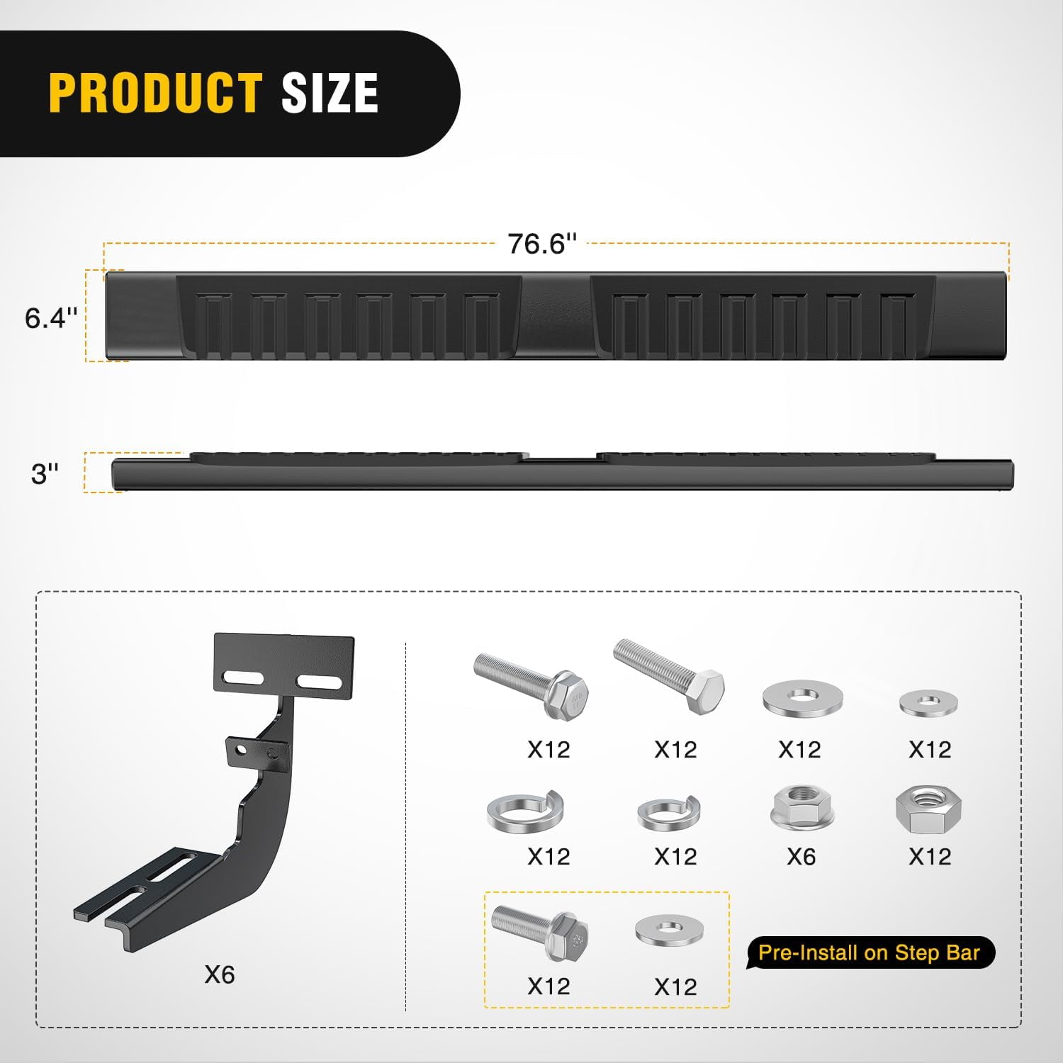 Nilight Running Boards for 2009-2018 Dodge Ram 1500 Quad Cab 2019-2024 Dodge Ram 1500 Classic 2010-2024 Dodge Ram 2500 3500 6inch Slip-Proof Aluminum Bolt-on Side Step Nerf Bars,Black