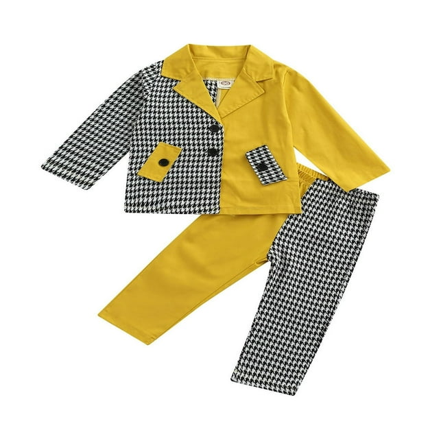 CNKOO Enfants Bébés Filles Blazer Vêtements Formels Carreaux Imprimés Patchwork Manches Longues Veste à Simple Boutonnage+pantalon Ensemble Rouge 2-3 Ans