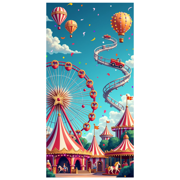Carnival Themed Ferris Wheel Hot Air Balloon Backdrop Banner Decorations Party Supplies Events Celebrations Photography Props Background