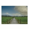 thumbnail image 1 of Country Cutting Board, Rural Scenery with Wooden Path and House Under Cloudy Sky Mountain Serenity Nature, Decorative Tempered Glass Cutting and Serving Board, Small Size, Green Blue, by Ambesonne, 1 of 1