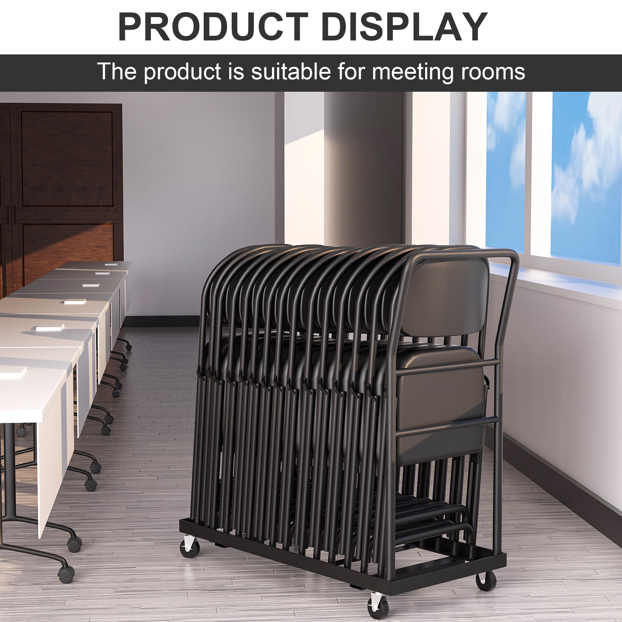 Heavy-Duty Folding Chair Cart with Wheels, 300 lb Capacity, Foldable Steel Hand Truck for 25 Chairs, Ideal for Weddings, Events, and Home Storage