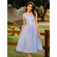thumbnail image 5 of Blue And White Striped Square Neck Midi Dress With Button Detail And Exterior Pockets, Casual Elegant Summer Dress For Women, 5 of 7