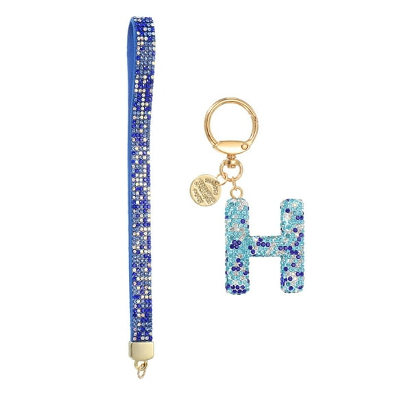 Initial Letter Keychain for Women, Rhinestone Alphabet H Key Chain Sparkly Keychain Charm with Heart for Backpack Handbag Car Key Accessories Lanyard, Blue