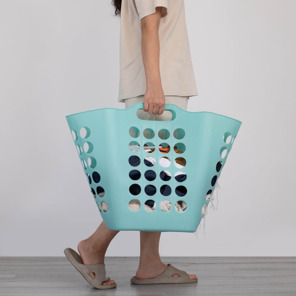 Flexible Plastic Laundry Basket - Square Storage Hamper with Side Handles for Easy Carrying - Versatile Organizer for Laundry, and Household Storage, Green 50 Litter
