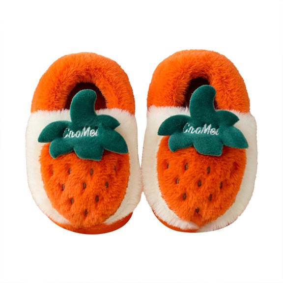NOKIO Toddler Girls Strawberry Plush House Slippers, Winter Warm Slip On Bedroom Footwear, Non-Slip Soft Cute Indoor Outdoor Slippers suitable for Baby and Little Girls