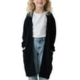 thumbnail image 3 of LTTVQM Girls Open Front Cardigan Long Sleeve Casual Fall Winter Loose Knit Sweaters Coat with Pockets Black 9-10 Years, 3 of 6