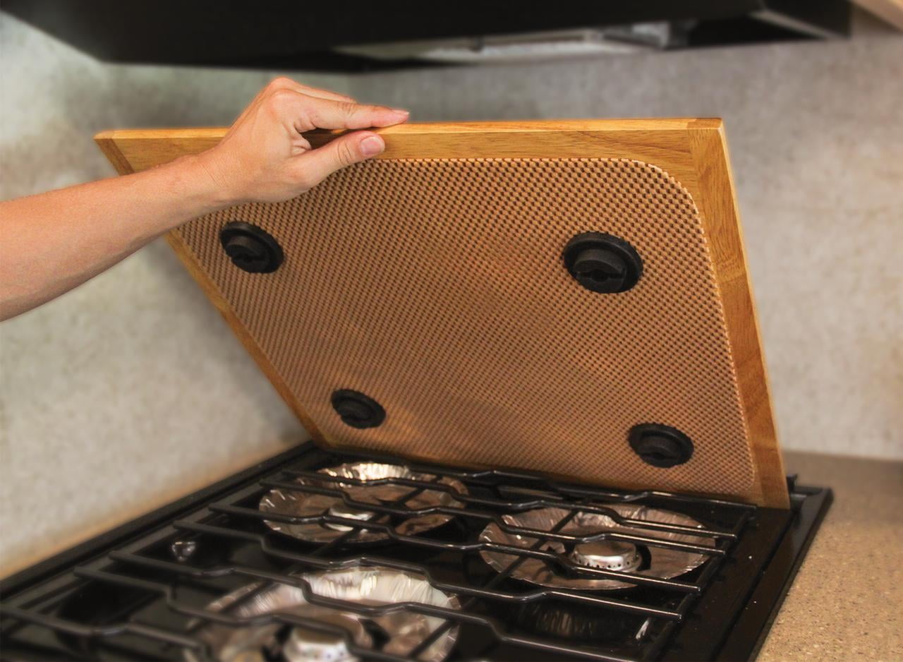 Camco Oak Accents Silent Top Stovetop Cover - Solid Oak Finish, Brown (43521)