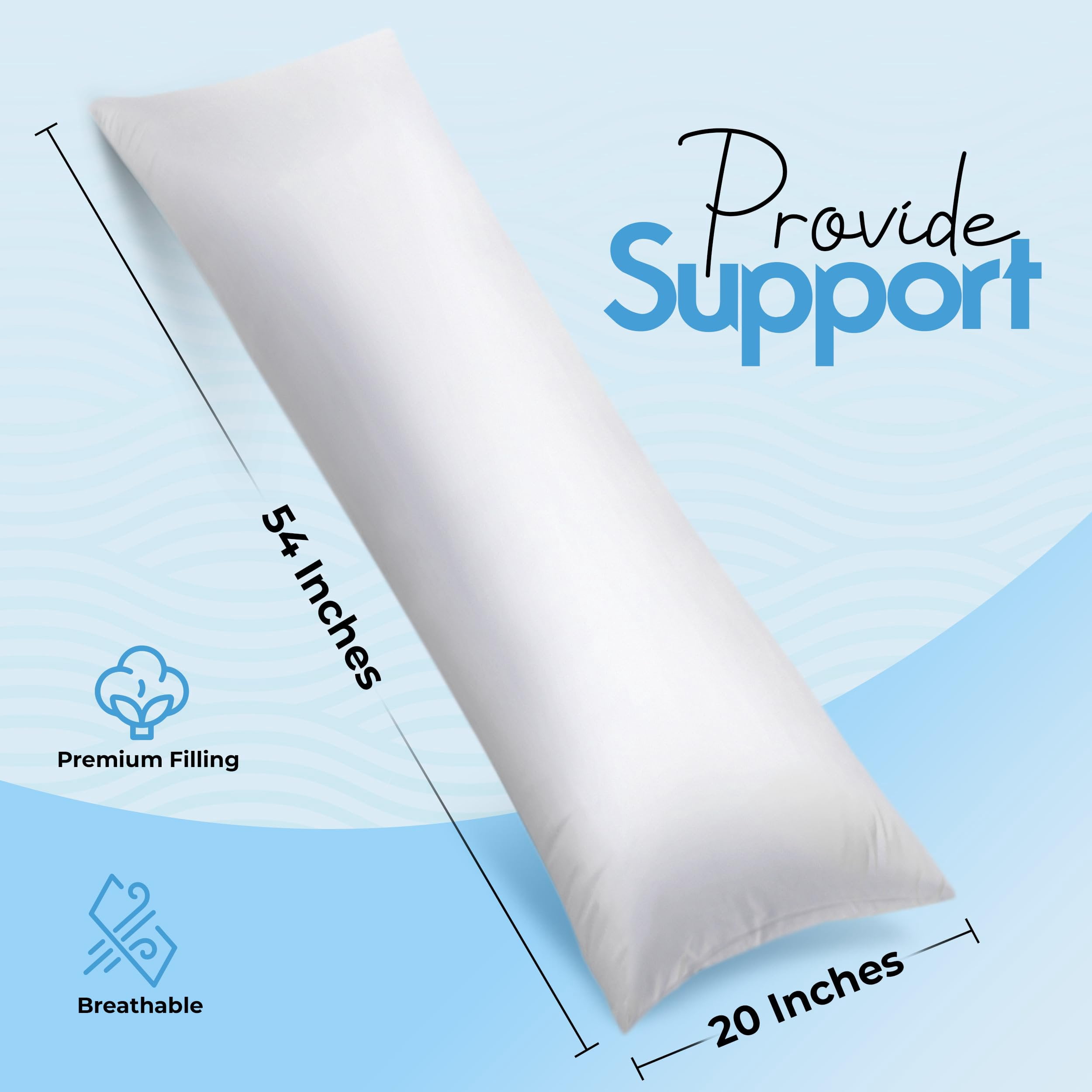 Utopia Bedding Full Body Pillow for Adults White, 20 x 54 Inch, Long Pillow Insert for Sleeping, Ideal for Side Sleepers