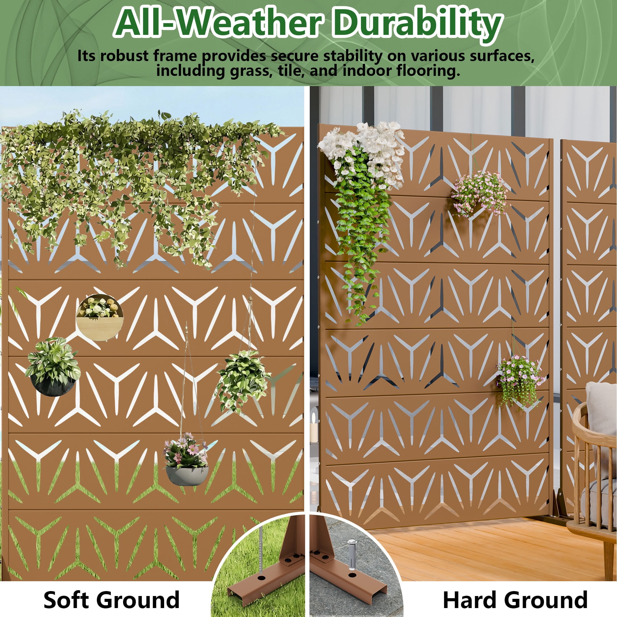 MAYEERTY 6 Panels Metal Outdoor Privacy Screen Garden Divider Patio Backyard Decorative Privacy Fence 2Pcs, 72×47.2×15.7in