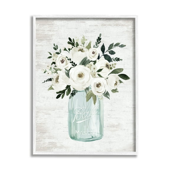 Stupell Industries White Ranunculus Floral Bouquet Blue Canning Jar, 24 x 30,Design by Lettered and Lined