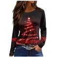 thumbnail image 2 of SYMOID Womens Christmas Long Sleeve Top - Wine, Crew Neck, Christmas Tree & Merry Christmas Print, Polyester-Spandex Blend, Regular Fit, S-XXL,Size XL, 2 of 5