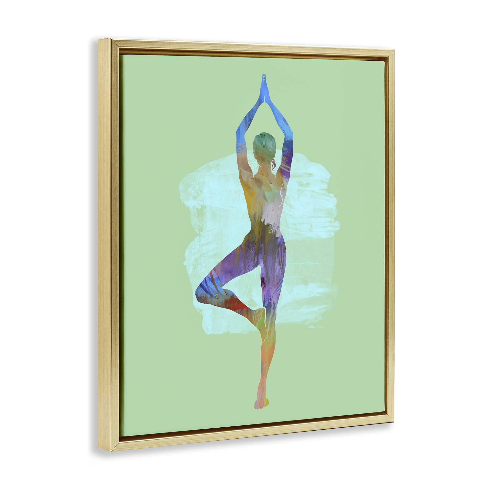 Stupell Industries Meditating Standing Pose Sports Painting Gold Floater Framed Canvas Art Print Wall Art, 25 x 31