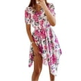 thumbnail image 1 of Gvmfive Women's Bohemian V-Neck Hi-Low Floral Print Belt Short Sleeve Dress, 1 of 3