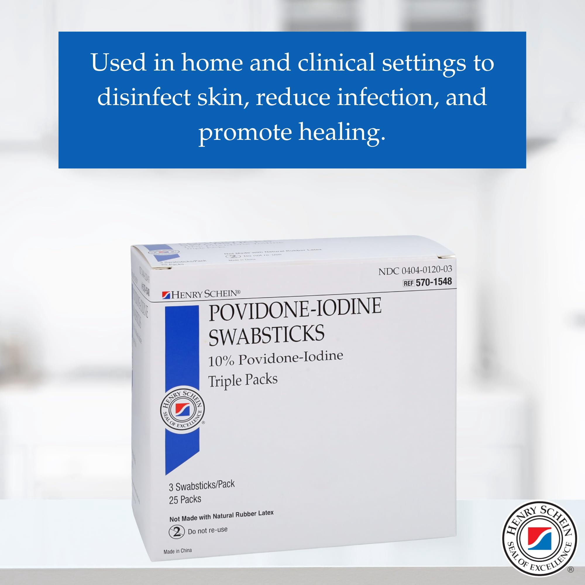 Henry Schein Prep Povidone-Iodine Swabsticks, Individually Packed, Sterile, 10% Povidone-Iodine Cotton Swabs, 25 Count (Pack of 2)