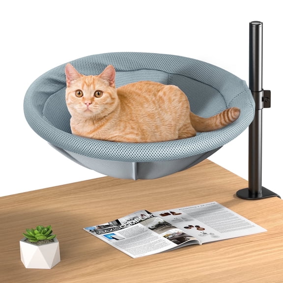 Cat Desk Bed - FurLove 360° Rotating & Height Adjustable Cat Hammock,Modern Indoor Cat Nest Furniture for Office Desks and Game Tables, Island Table,Supports Up to 60lbs