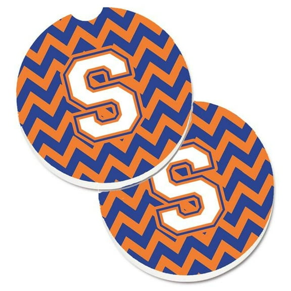 Letter S Chevron Blue & Orange No.3 Set of 2 Cup Holder Car Coaster