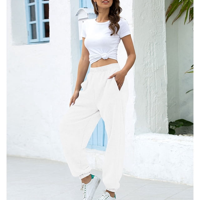 Pantalones largos para mujer Jogging Joggers Cintura elástica Tobillo Banded Extra Fluff Adición de chándal Pantalones de chándal para mujer ANGGREK Otros