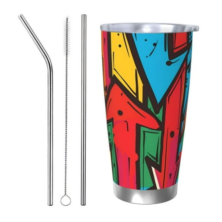 

Bingfone Colorful Arrow Graffiti Pattern for 20 Oz Stainless Steel Travel Mug Double Wall Water Coffee Cup for Home Office Outdoor Works Great for Ice Drinks and Hot Beverage-Straw Three-piece Set