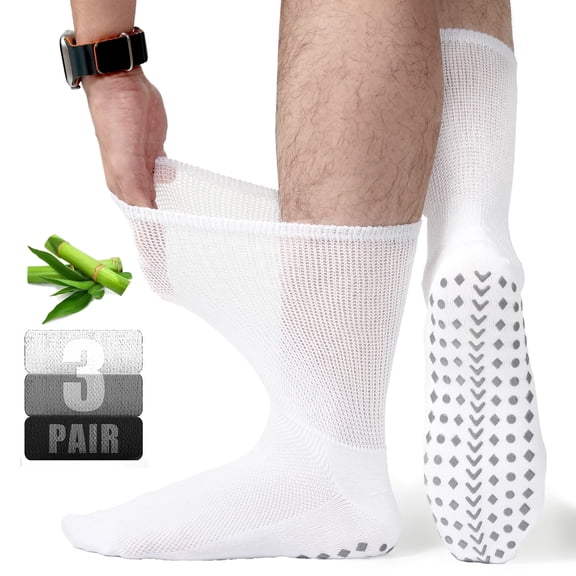 Men Diabetic Socks 9-11 Extra Wide Seamless Non Binding Loose Fit Top Socks , 3 Pairs,LIGHT
