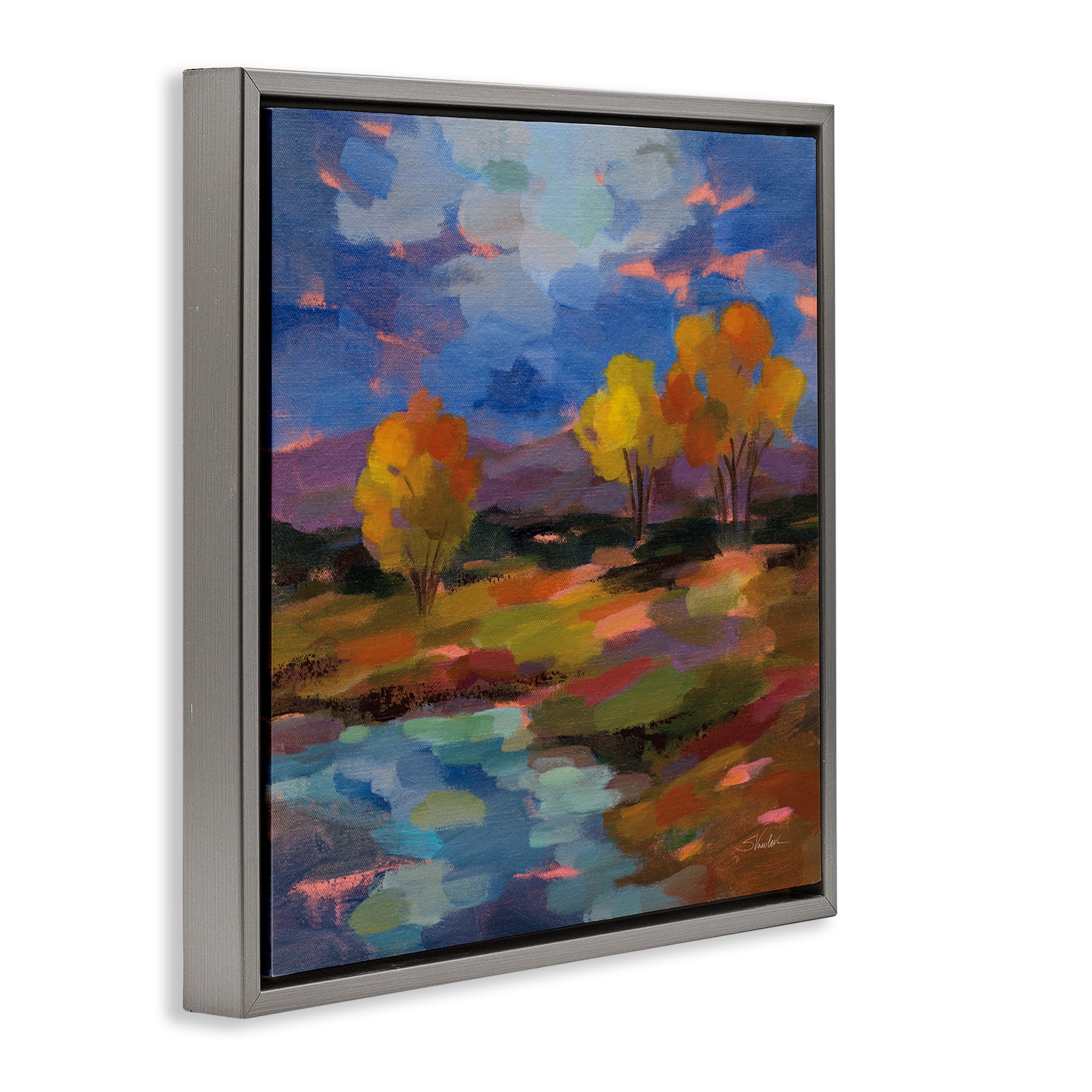 Stupell Industries October Glow Lakeside Reflection Gray Framed Floater Canvas Wall Art, design by Silvia Vassileva