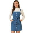 thumbnail image 1 of INSPIRE CHIC Women's Classic Adjustable Strap A-Line Overall Denim Dress, 1 of 6