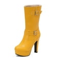 thumbnail image 6 of Yellow Fashionable Mid Calf Boots For Women With Solid Color And Belt Buckle Platform Heel For Winter Style, 6 of 9