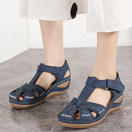 

YOTAMI Women s Comfortable Sandals Ankle Hollow Round Toe Soft Sole Shoes Blue 5