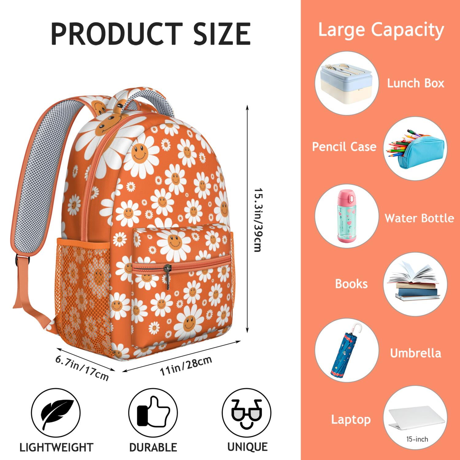 Floral Watercolor Daisy Artwork Backpack - Waterproof & Breathable for College Students