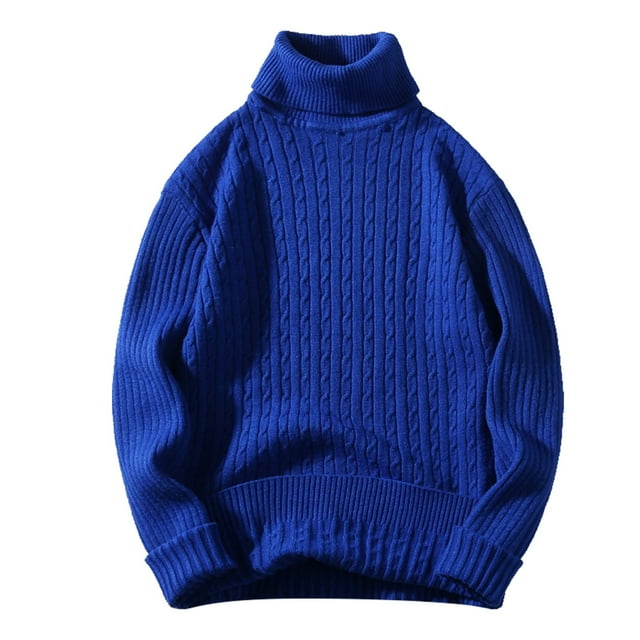 Ketyyh-chn99 Cardigans pour Hommes à Manches Longues avec Capuche Chandail d'Automne et d'Hiver pour Homme Col Rond Chandail à Enfiler Chandail de Base Haut à Col Montant Assorti Bleu,m