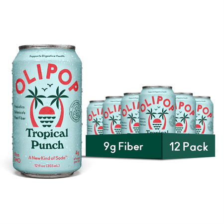 Olipop Tropical Punch Prebiotic Soda, 12 fl oz, 12 Pack